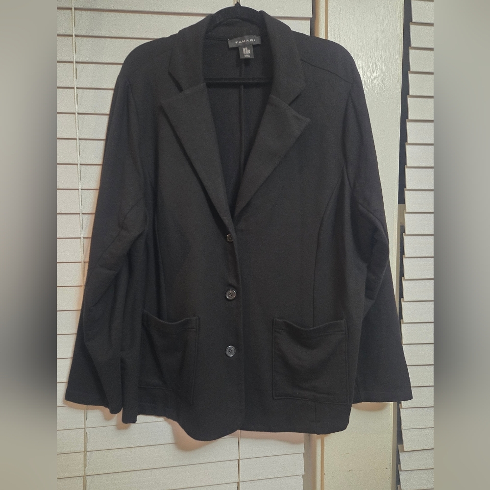 Tahari Womens Plus Size Black Blazer Cotton-Blend Notched Lapels EUC 2X